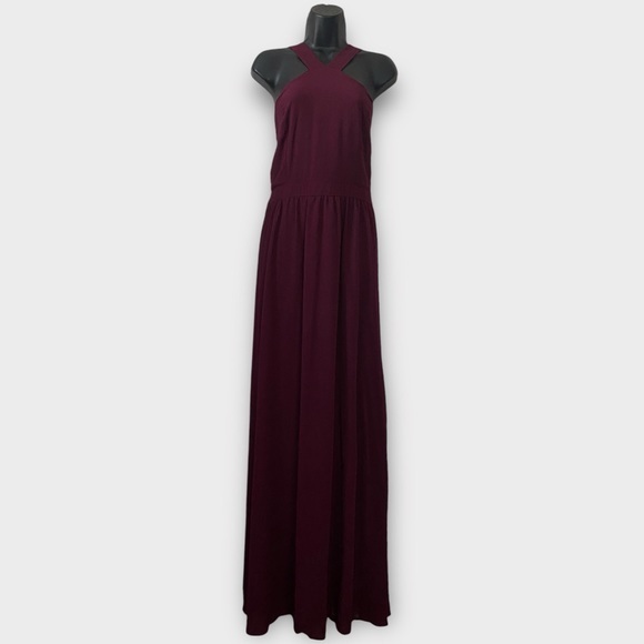 Lulus Burgundy Air Of Romance Bridesmaid Halter Maxi Dress Size XL - Picture 1 of 6